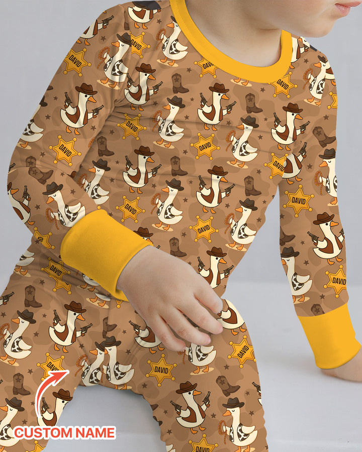 Custom Name Wild West Goose Bamboo Two Piece Long Sleeve Pajama Set