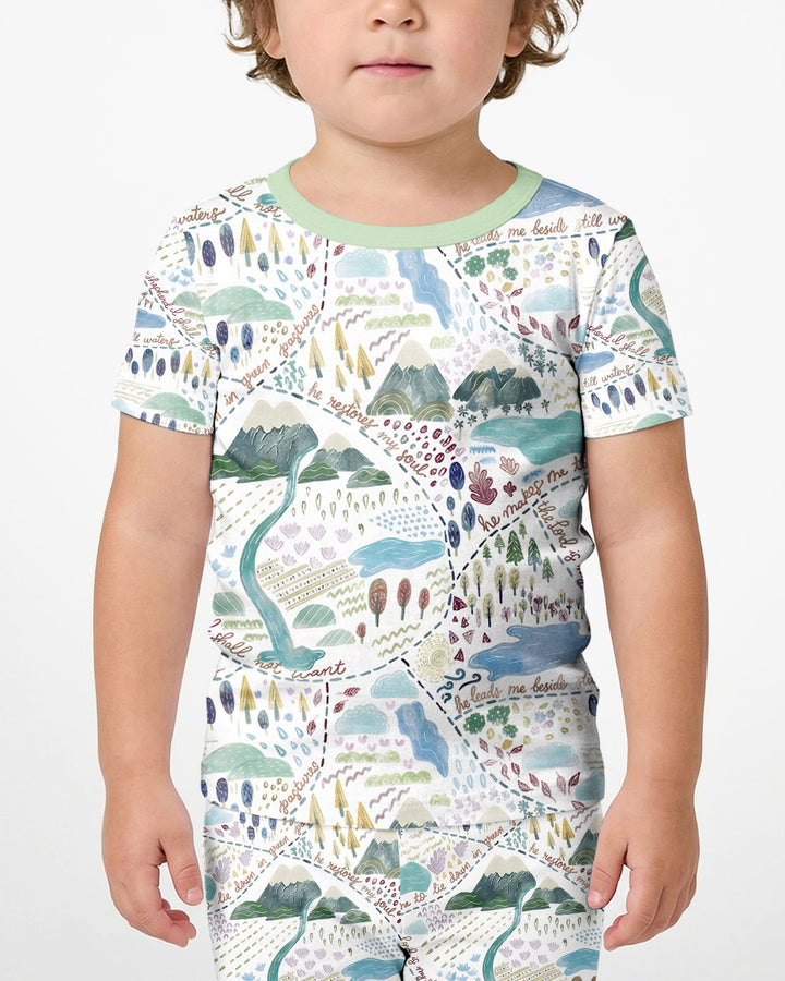 Whimsical Psalms 23 Map Bamboo Two Piece Short Sleeve Shorts Pajama Set