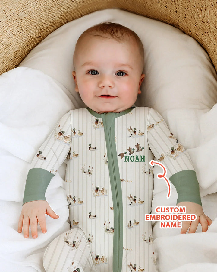 Custom Embroidered Name Mallard Duck  Bamboo Convertible Zippy