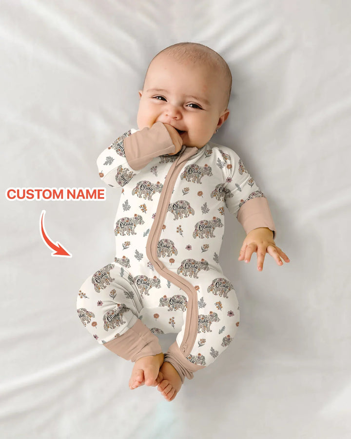 Custom Name Floral Bear Family Matching Bamboo Convertible Zippy