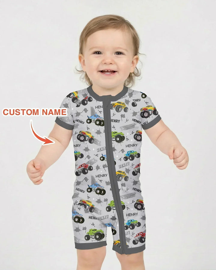 Monster Truck Dirt Jam Custom Name Daddy & Me Matching Bamboo Shorty Zippy