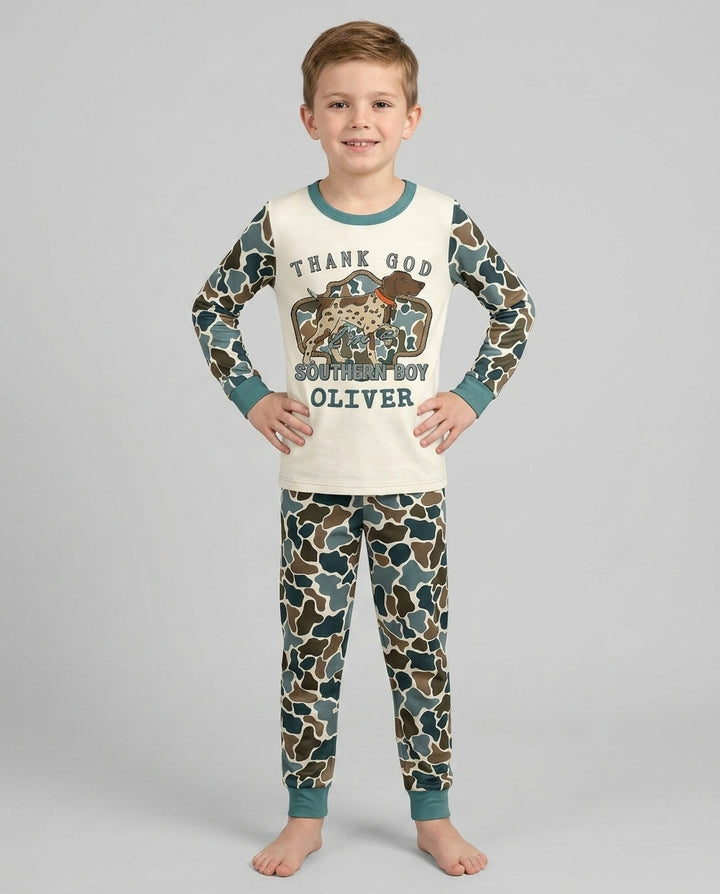 Custom Name Thank God I'm a Southern Bamboo Two Piece Long Sleeve Pajama Set