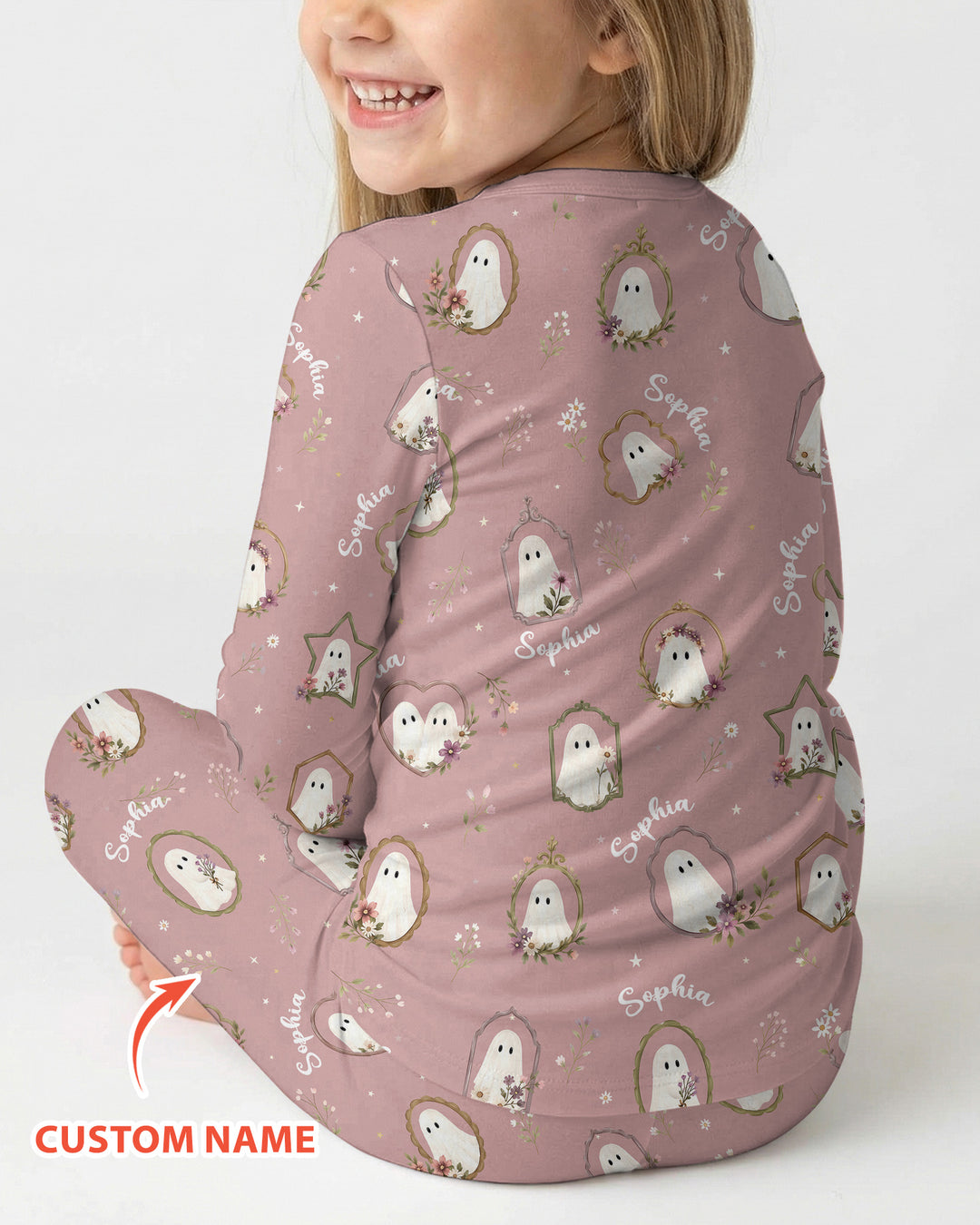 Vintage Floral Ghost Halloween Bamboo Two Piece Long Sleeve Pajama Set