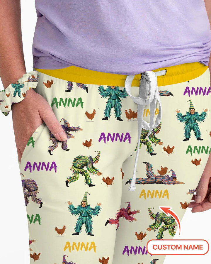 Personalisierter Name Mardi Gras Hühnerjagd Familie Passender Bambus Damen Pyjama-Set