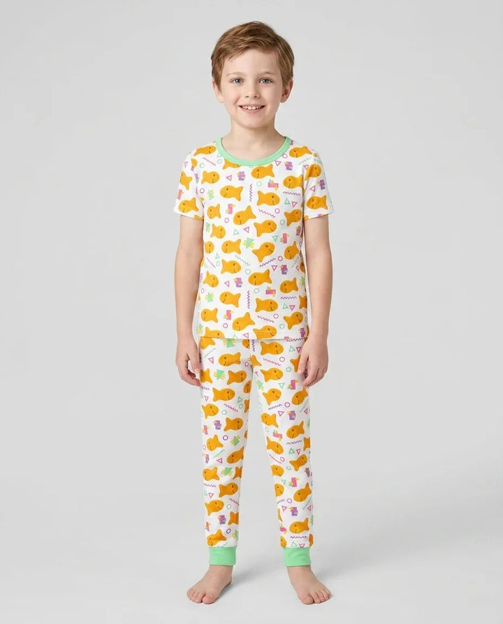 Cheesy Fishies Family Matching Bamboo Two Piece Short Sleeve Pajama Set