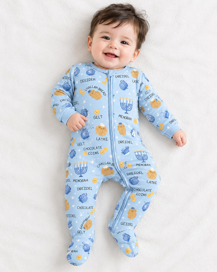 Family Hanukkah Matching Bamboo Zippered Footie Romper