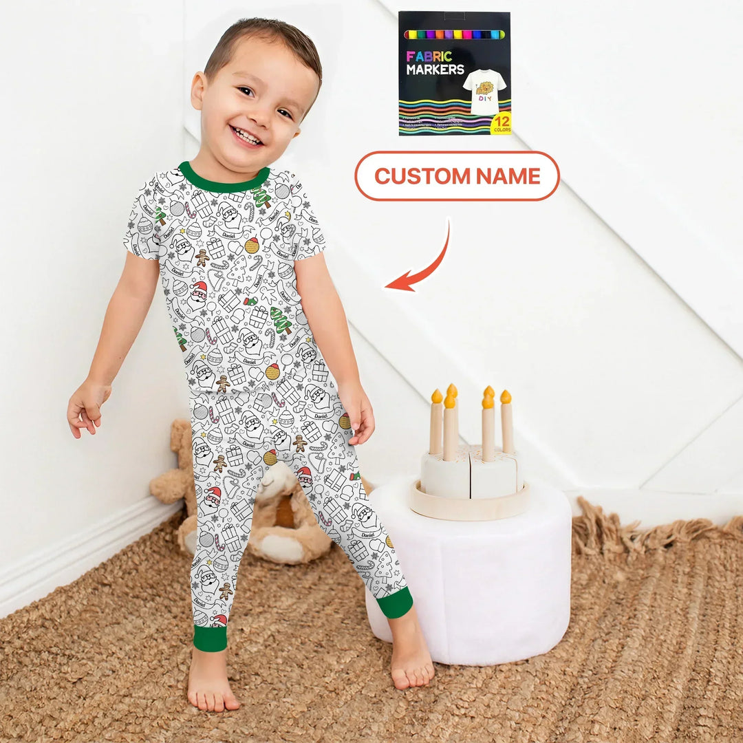 Joyful Doodle Christmas Colorable Bamboo Two Piece Short Sleeve Pajama Set