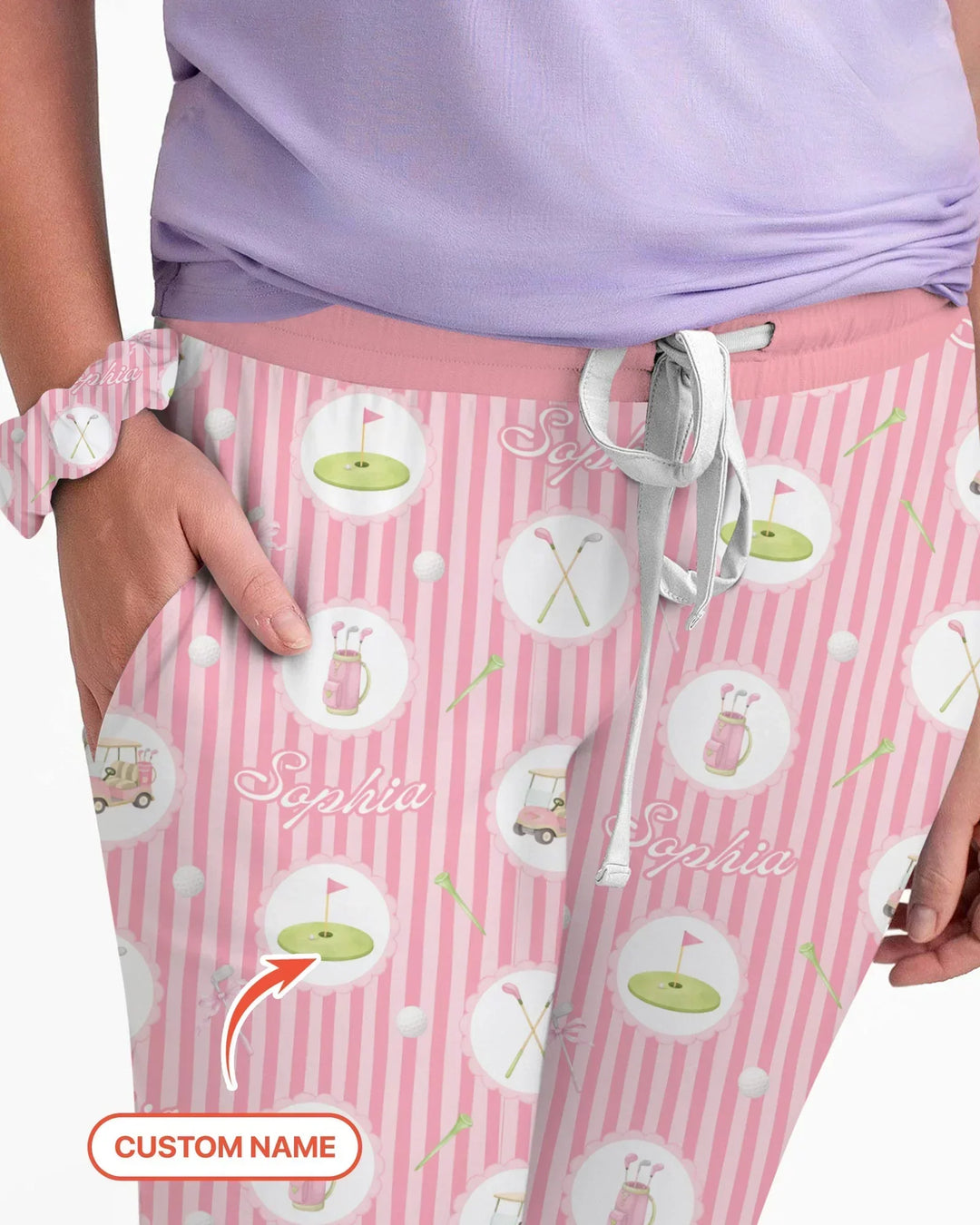 Personalisierter Name Rosa Golfmädchen Bambus Schlafanzug-Set für Damen