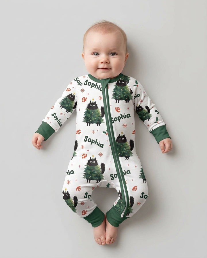 Custom Name Black Cat Christmas Bamboo Convertible Zippy