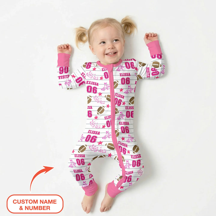 Custom Name Football Time Pink Bamboo Convertible Zippy