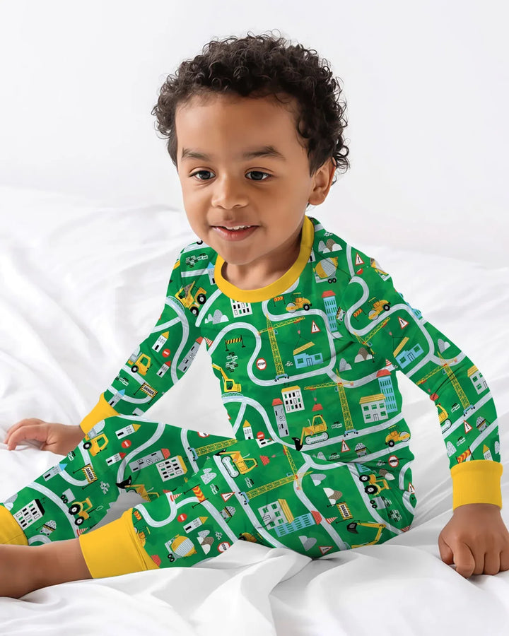 Little Builder Construction Zone Bamboo Two Piece Long Sleeve Pajama Set