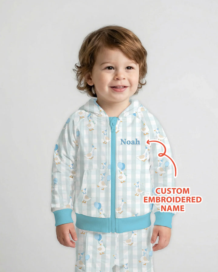 Personalisierter bestickter Geburtstag Baby Bambus Kapuzenpullover mit Reißverschluss