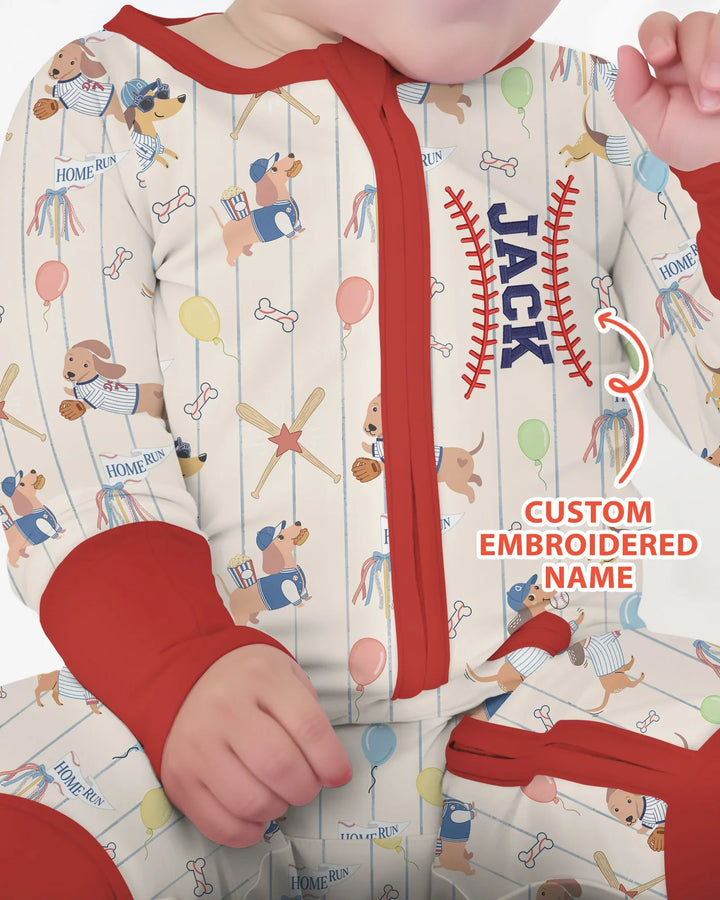 Personalized Embroidered Name Dachshund Baseball Bamboo Convertible Zippy
