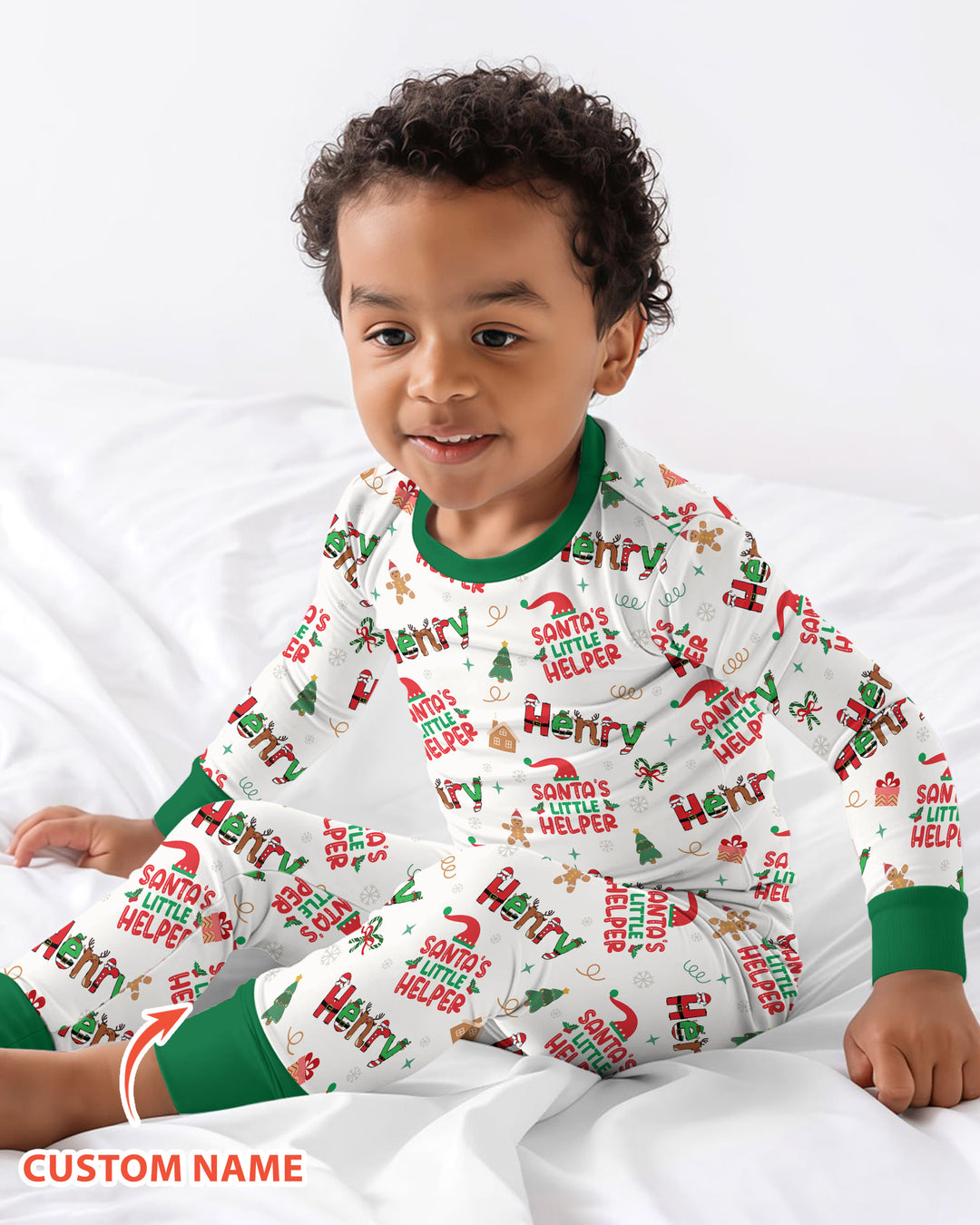 Personalized Santa's Little Helper Bamboo Two Piece Long Sleeve Pajama Set
