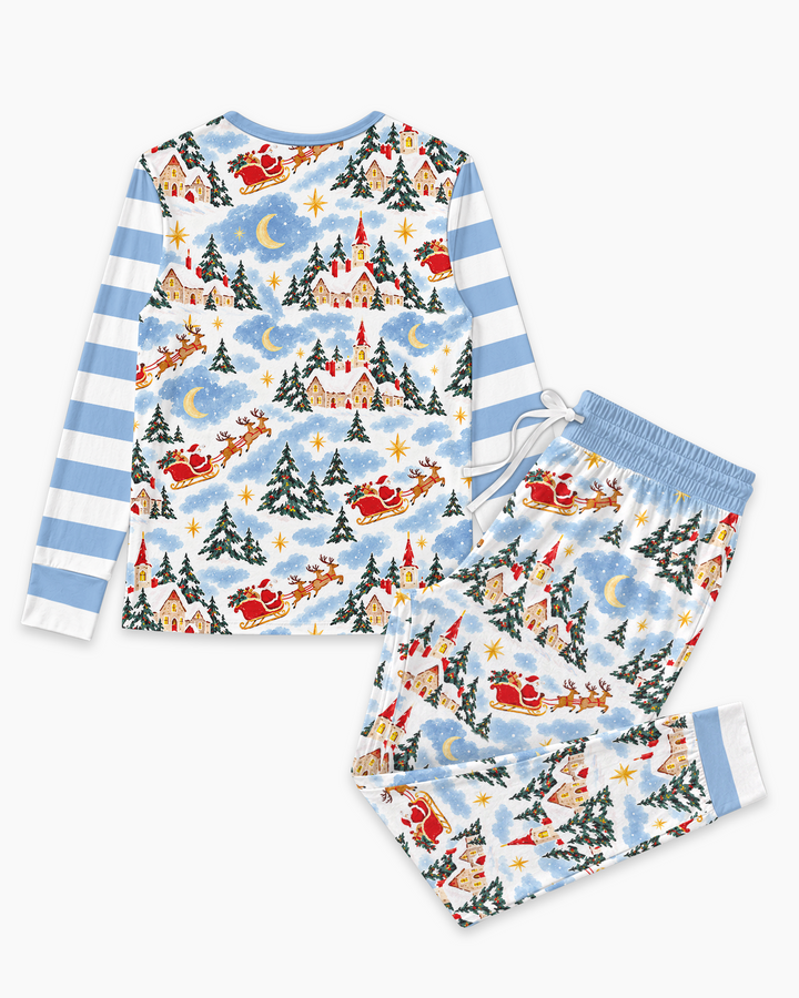 Whimsical Santa's Winter Village Bamboo Women Pajama Set
