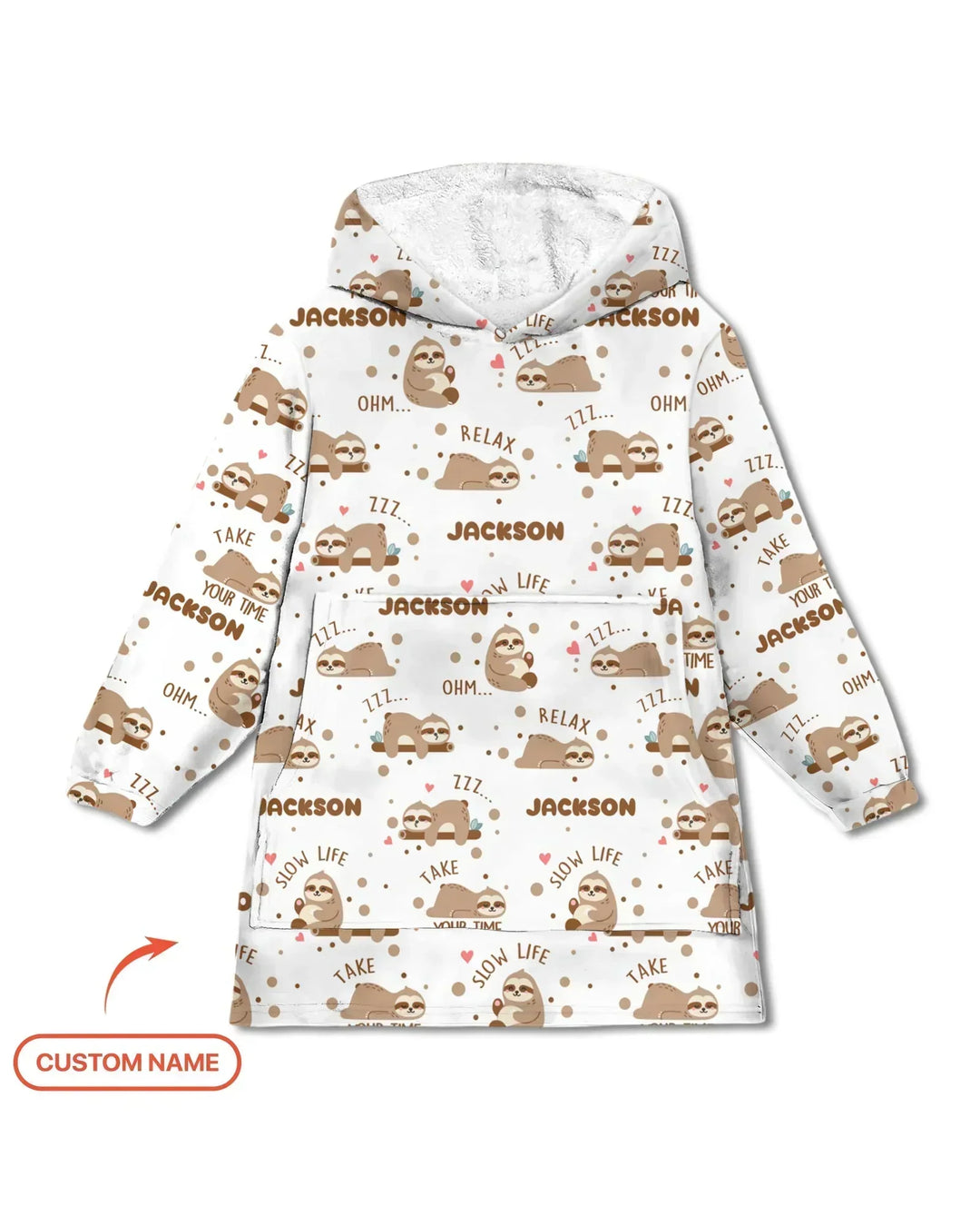 Personalisierbarer süßer Faultier-Bambus-Decken-Hoodie