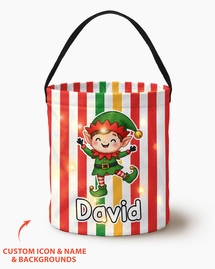 Persnalized Christmas Striped Festive Holiday Characters Led Light Bucket Bag