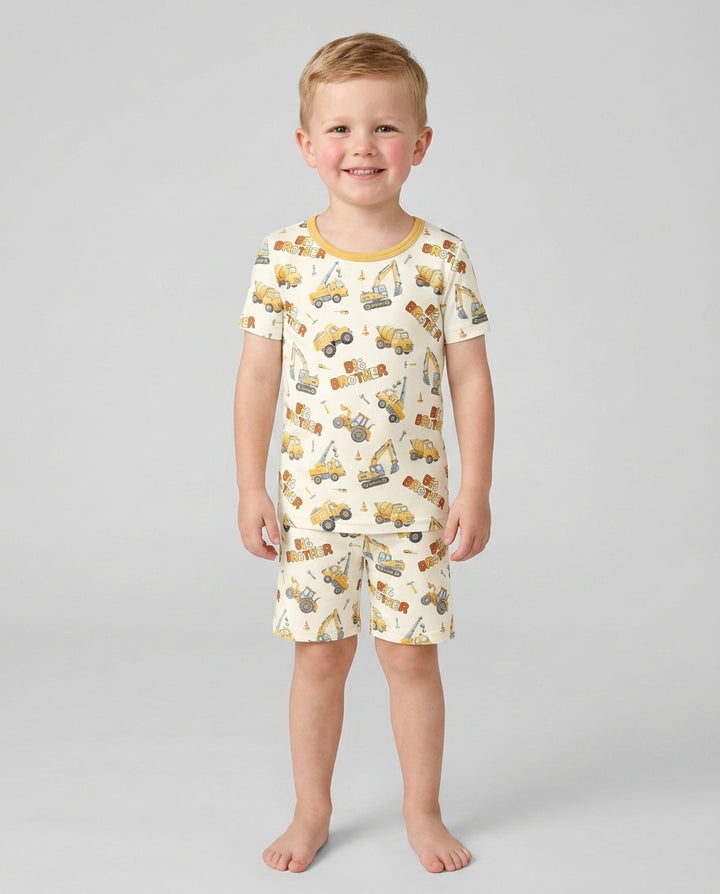 Custom Construction Matching Sibling Bamboo Two Piece Short Sleeve Shorts Pajama Set