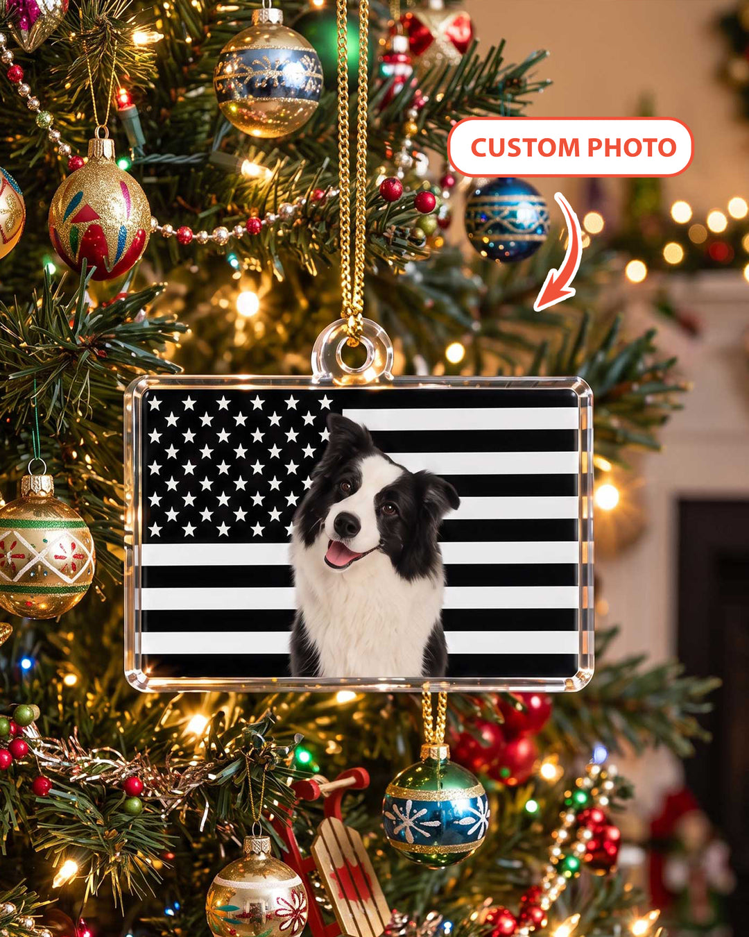 Custom Photo Flag Acrylic Ornament