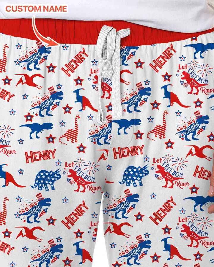 Custom Name Patriotic Dinosaur Bamboo Men's Pajama Set