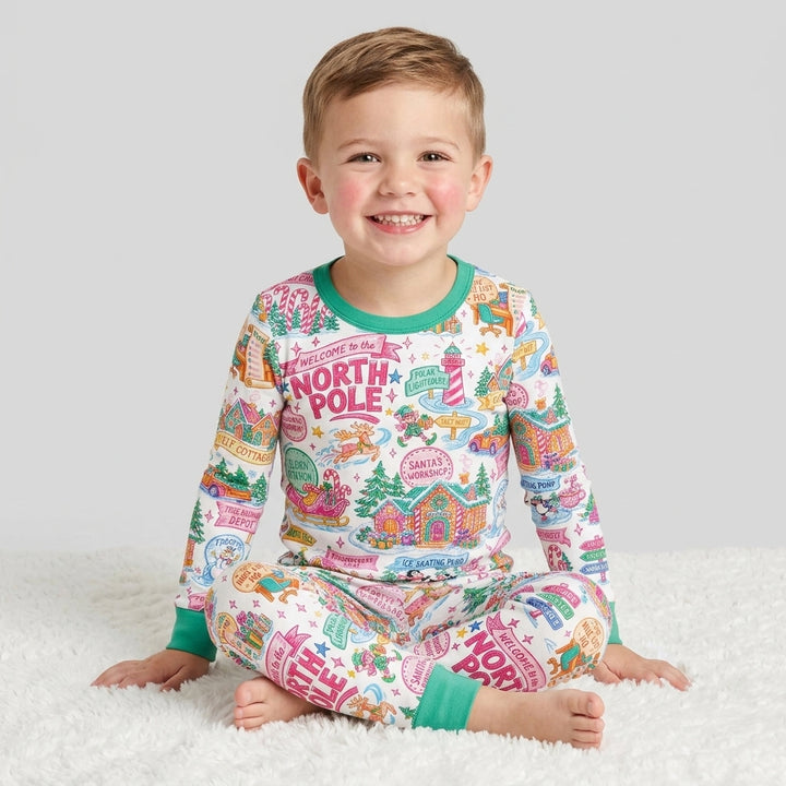 Retro North Pole Bamboo Two Piece Long Sleeve Pajama Set