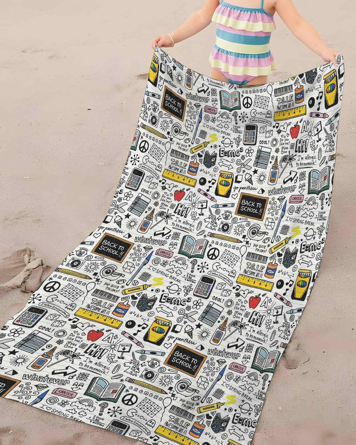 School Days Doodles Bamboo Beach Towel