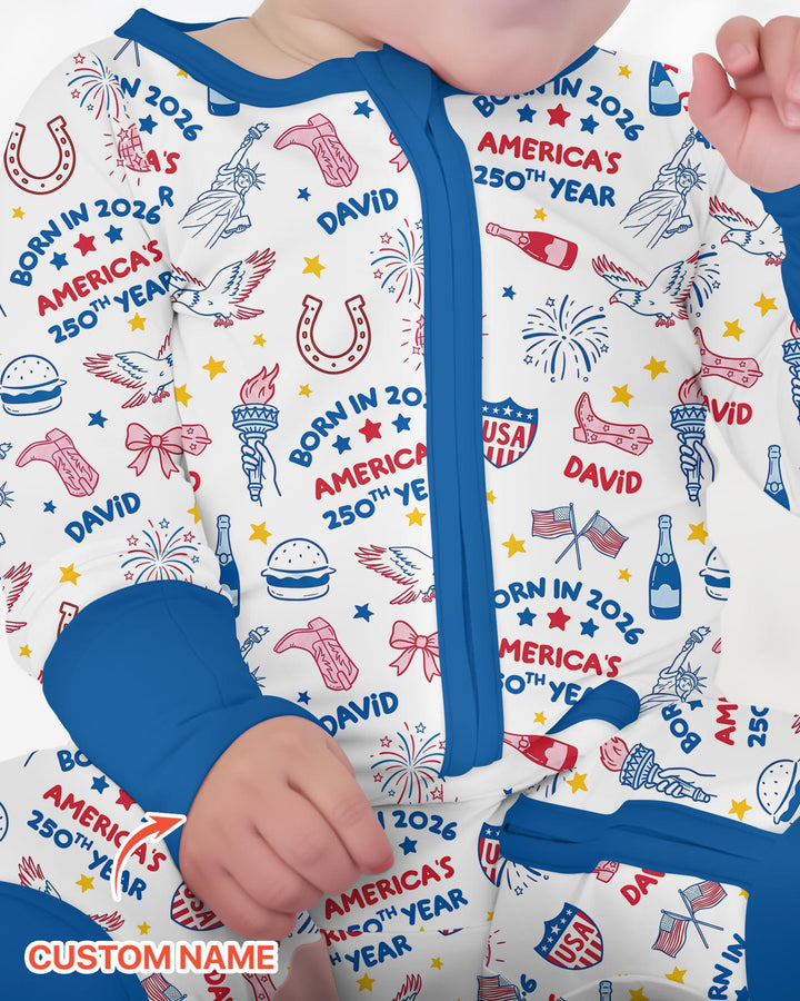 Born in 2026 America’s 250th Year Custom Name Bamboo Convertible Zippy
