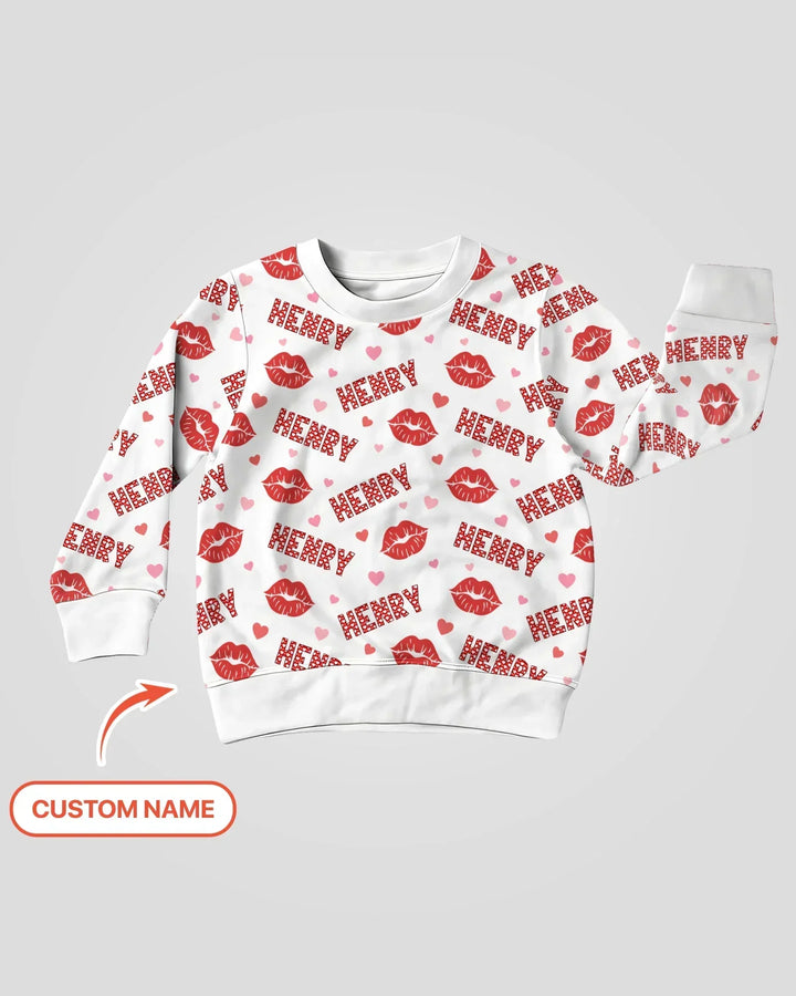 Benutzerdefiniertes Name-Valentinstag-Kuss-Bambus-Rundhals-Sweatshirt