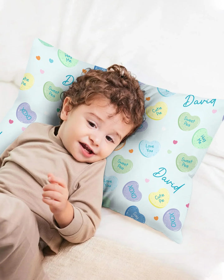Custom Name Colorful Candy Hearts Family Matching Bamboo Pillow Case
