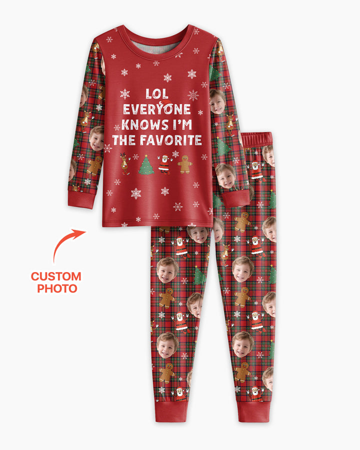I'm The Favorite Christmas Funny Brother Sister Matching Bamboo Two Piece Long Sleeve Pajama Set