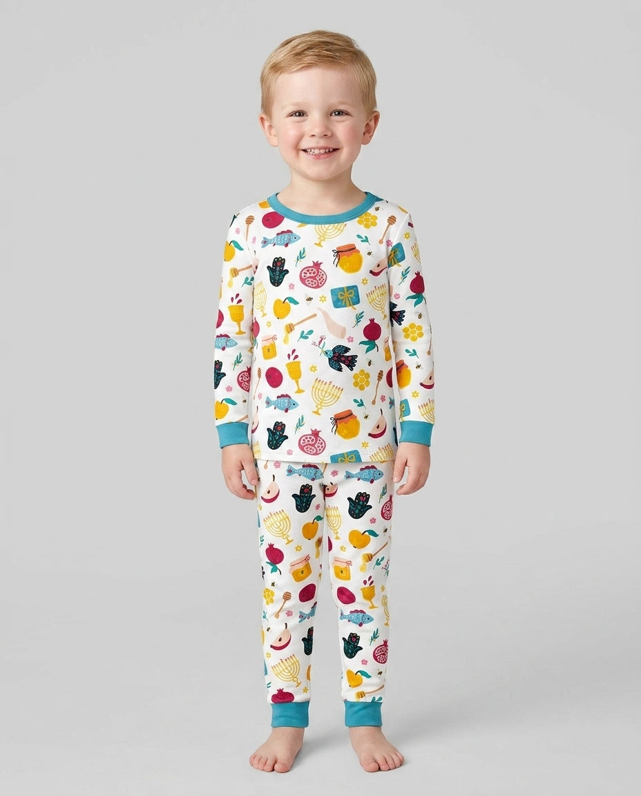 Zweiteiliges Langarm-Pyjama-Set mit Sommerfrüchten
