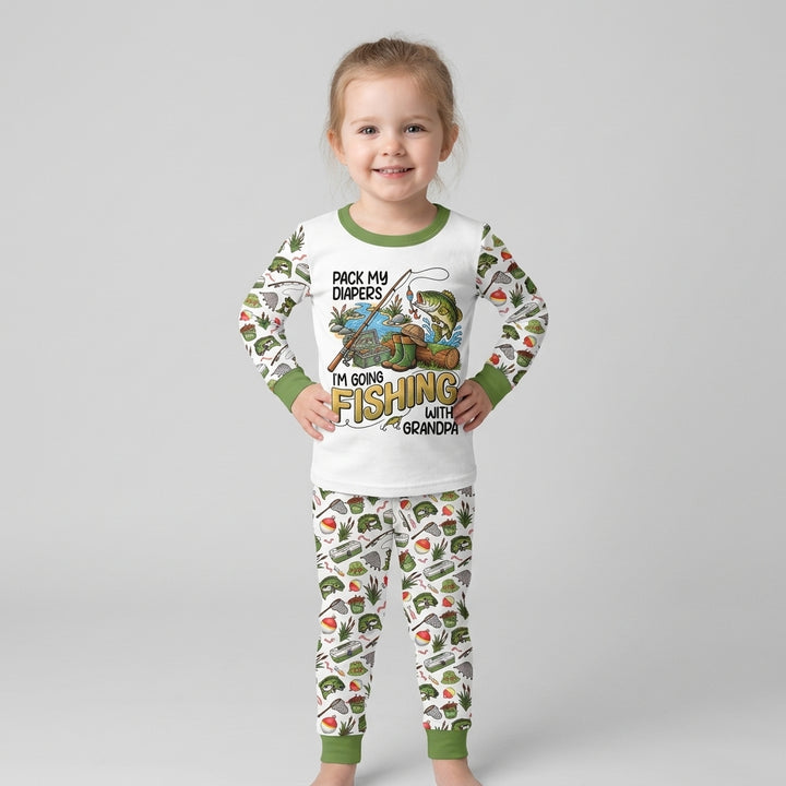 I'm Going Fishing With Grandpa Bamboo Two Piece Long Sleeve Pajama Set