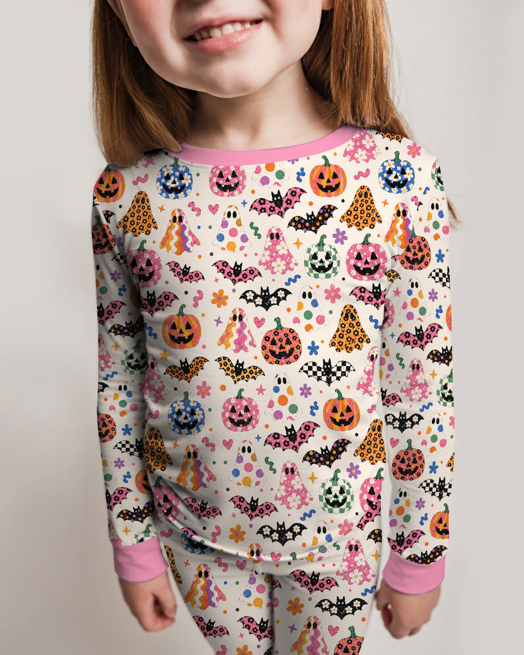Funky Retro Ghosts Bamboo Two Piece Long Sleeve Pajama Set