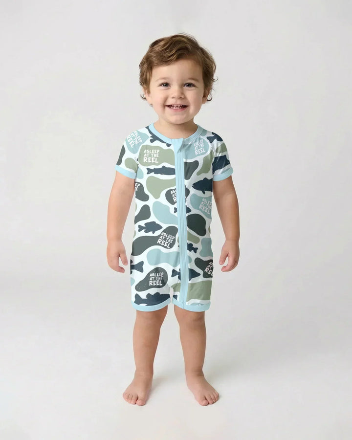 Asleep At The Reel Matching Daddy & Me Bamboo Shorty Zippy