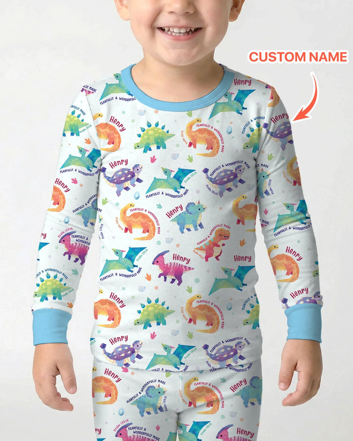 Fearfully & Wonderfully Made Custom Name Boy Bamboo Two Piece Long Sleeve Pajama Set