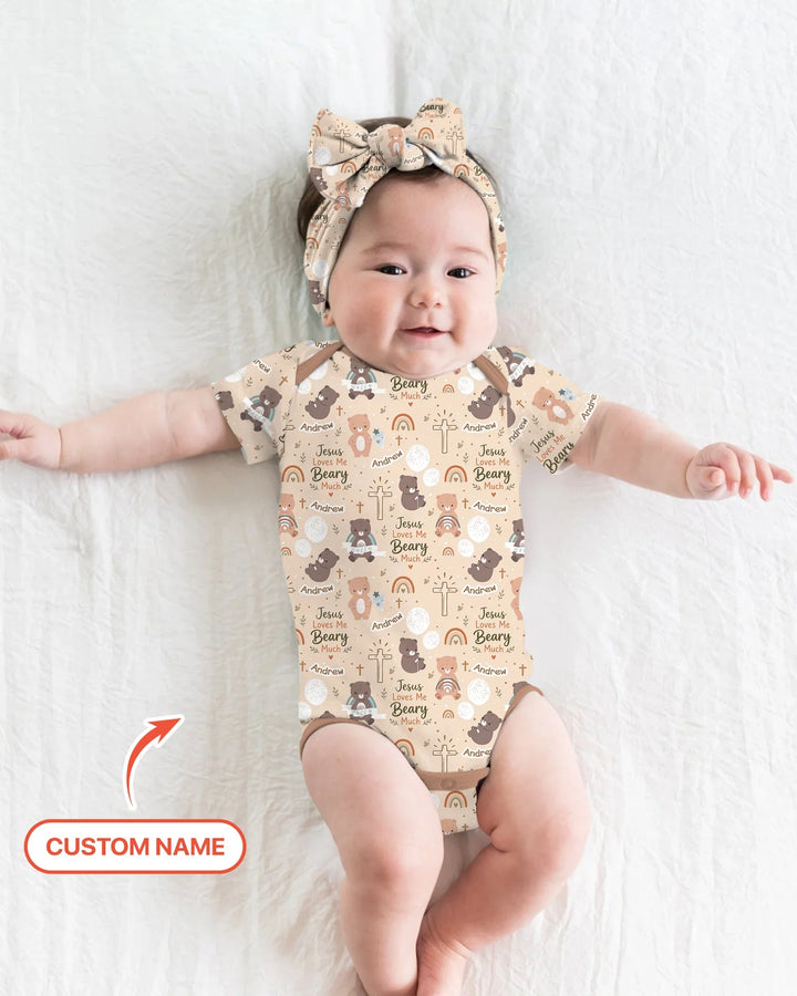 Custom Name Jesus Loves Me Beary Much Bamboo Bodysuit