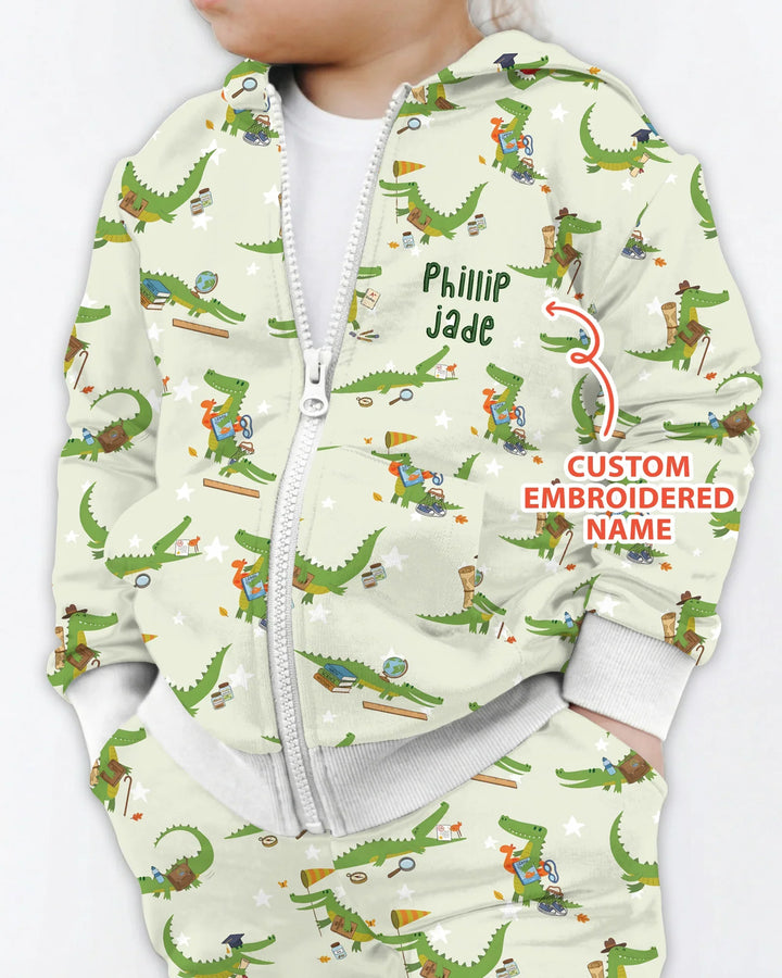 Personalisierter Alligator Bambus-Kapuzenpullover mit Reißverschluss und Stickerei