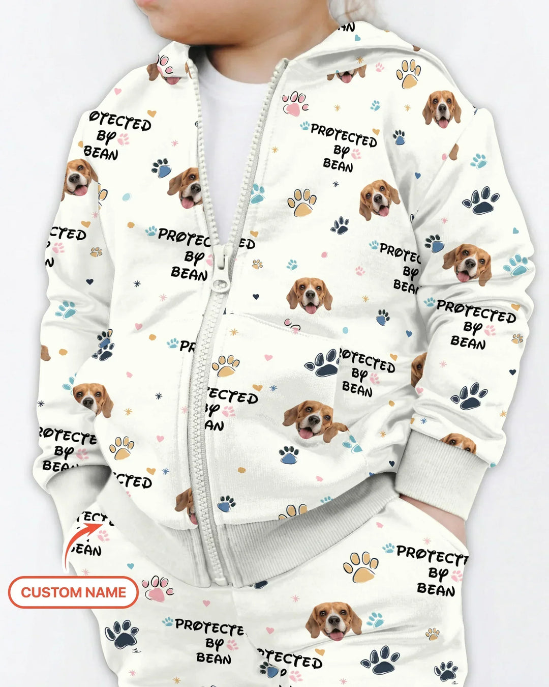 Personalisierter Hunde-Hoodie "Beschützt von" aus Bambus mit Reißverschluss