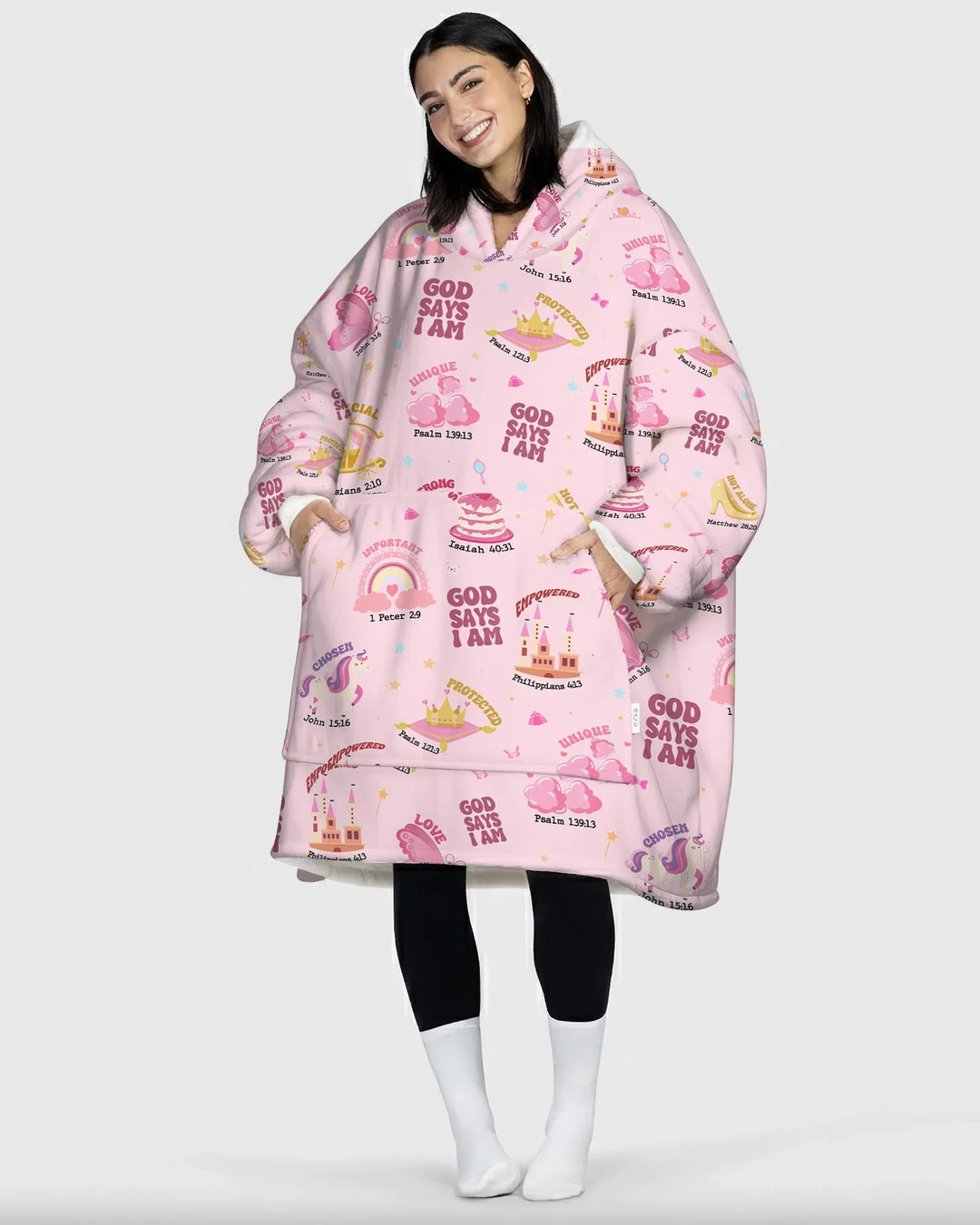 God Says I Am Girl Tragbarer Bambus-Deckenhoodie