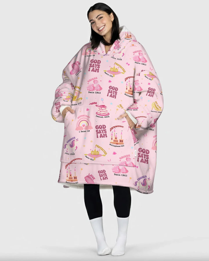 God Says I Am Girl Tragbarer Bambus-Deckenhoodie