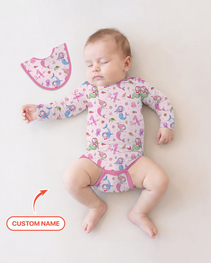 Custom Name Birthday Mermaid Wild One Bamboo Bodysuit