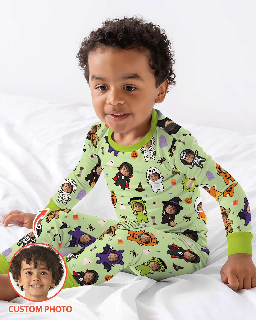 Custom Photo Little Halloween Crew Bamboo Two Piece Long Sleeve Pajama Set