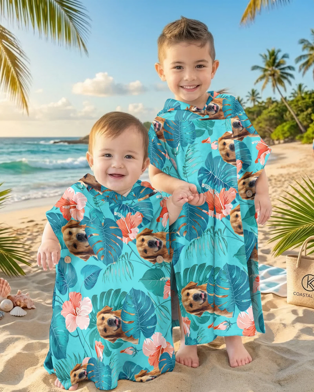 Hawaiianischer Badeponcho für Hunde aus Bambus mit individuellem Foto
