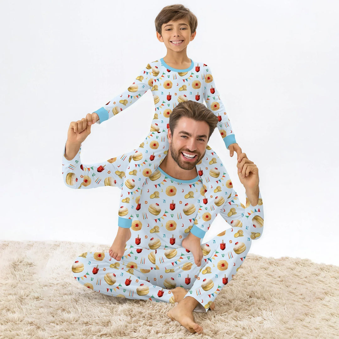 Hanukkah Donuts Two Piece Long Sleeve Pajama Set , Hanukkah Donuts Two Piece Long Sleeve Pajama Set - 12-18M / Blue