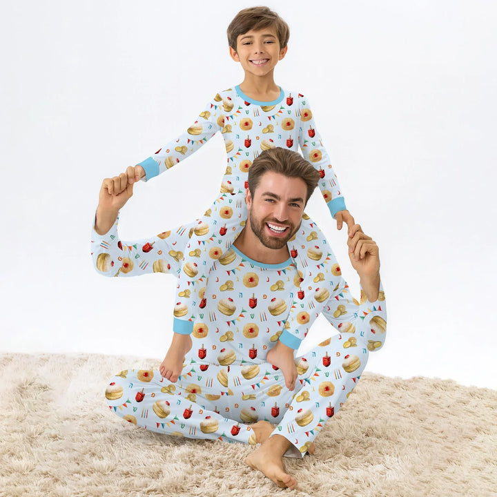 Hanukkah Donuts Two Piece Long Sleeve Pajama Set , Hanukkah Donuts Two Piece Long Sleeve Pajama Set - 12-18M / Blue