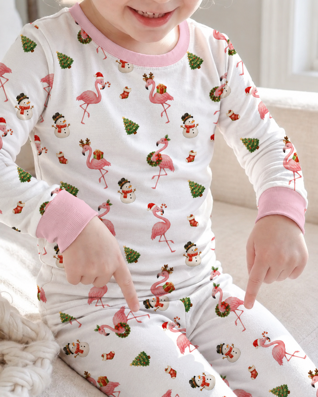 Flamingo Christmas Cheer Bamboo Two Piece Long Sleeve Pajama Set