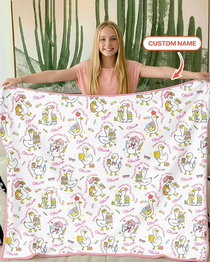 Custom Name Goose Happy 100 Days Of School Bamboo Blanket