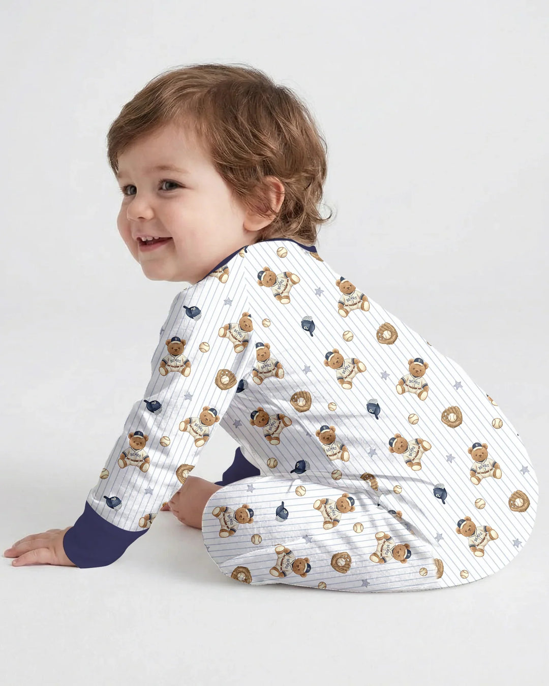 Personalized Embroidered Teddy Bear Baseball Baby Bamboo Convertible Zippy