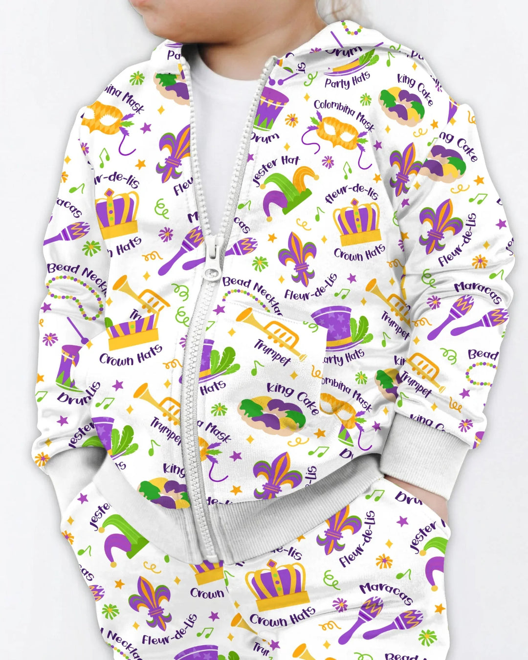Mardi Gras Familien-Hoodie mit Bambus-Reißverschluss
