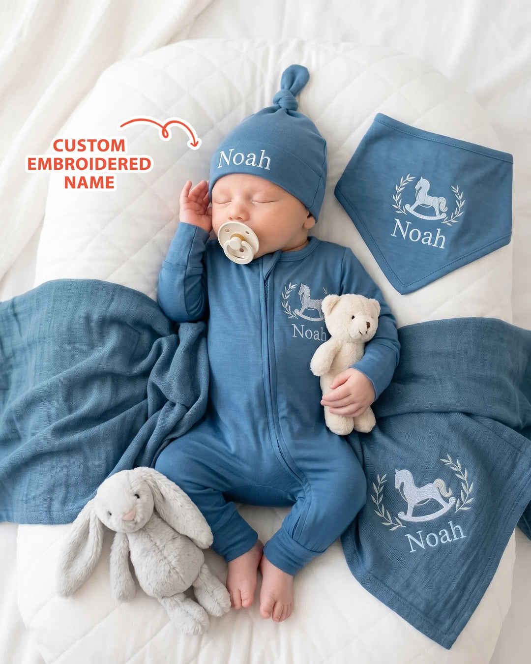 Personalized Royal Horse Embroidered Bamboo Convertible Zippy
